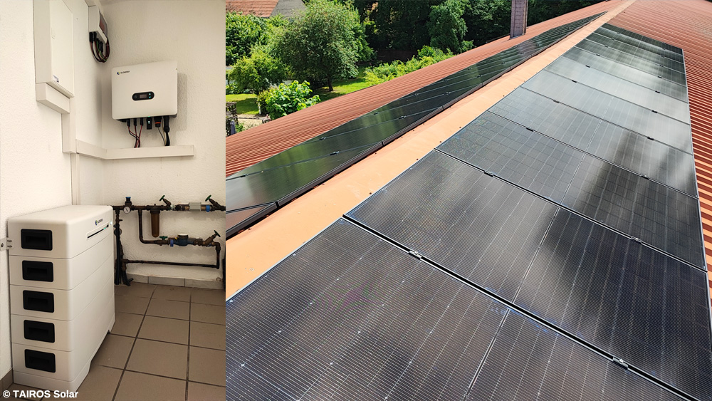 Fertige Slenergy Photovoltaik-Anlage - Module auf dem Dach sowie aller Komponenten im Hauswirtschaftsraum